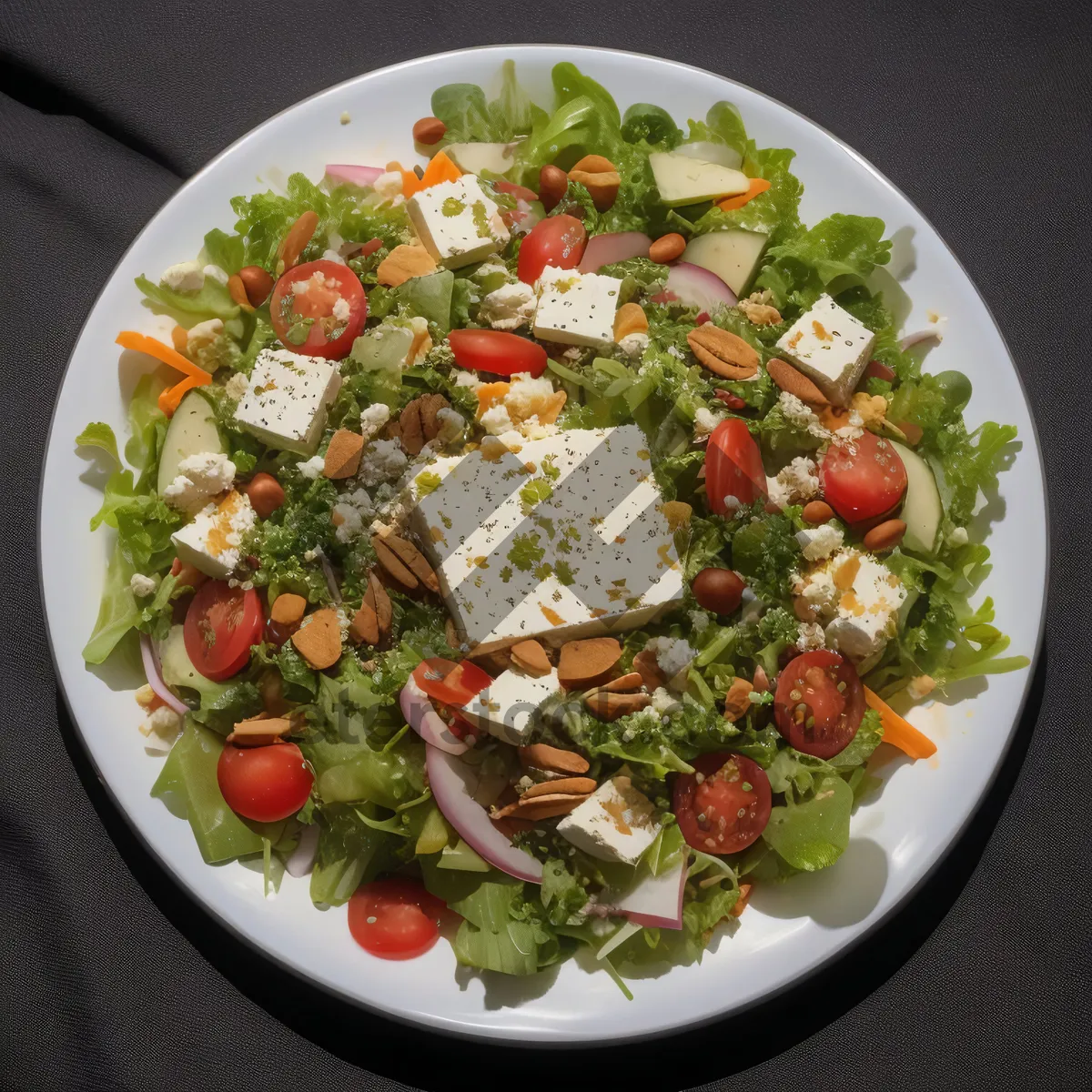 Picture of Gourmet salad plate with fresh vegetables and cheese