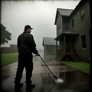 Active Golfer Cleaning Club on Green