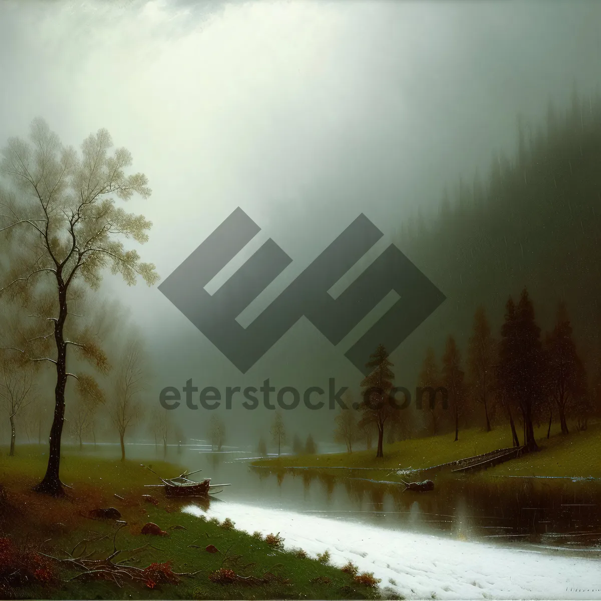 Picture of Autumn Sunset in the Park with Water and Trees