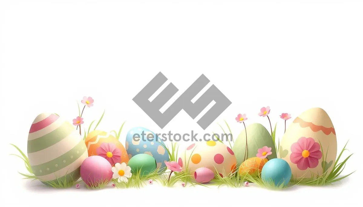 Picture of Colorful Easter Bunny with Pink Flowers Decorative Frame.