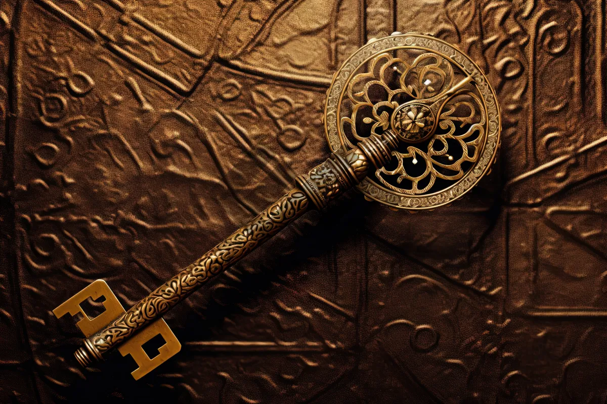 Picture of Gold Key Sword Weapon Jewelry Device Metal