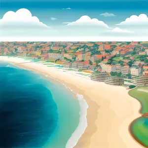 Tropical paradise beach with turquoise waves and sunlight.