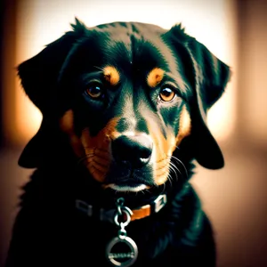 Adorable Black Canine Portrait: Cute Purebred Puppy with a Watchdog Stance