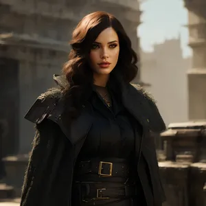 Smiling Brunette Fashion Model in Trench Coat