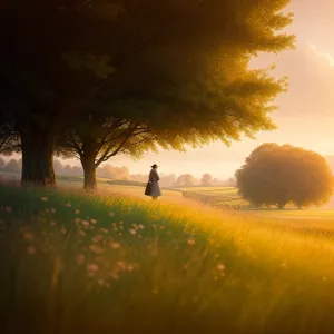 Splendid Sunset over Serene Countryside Meadow