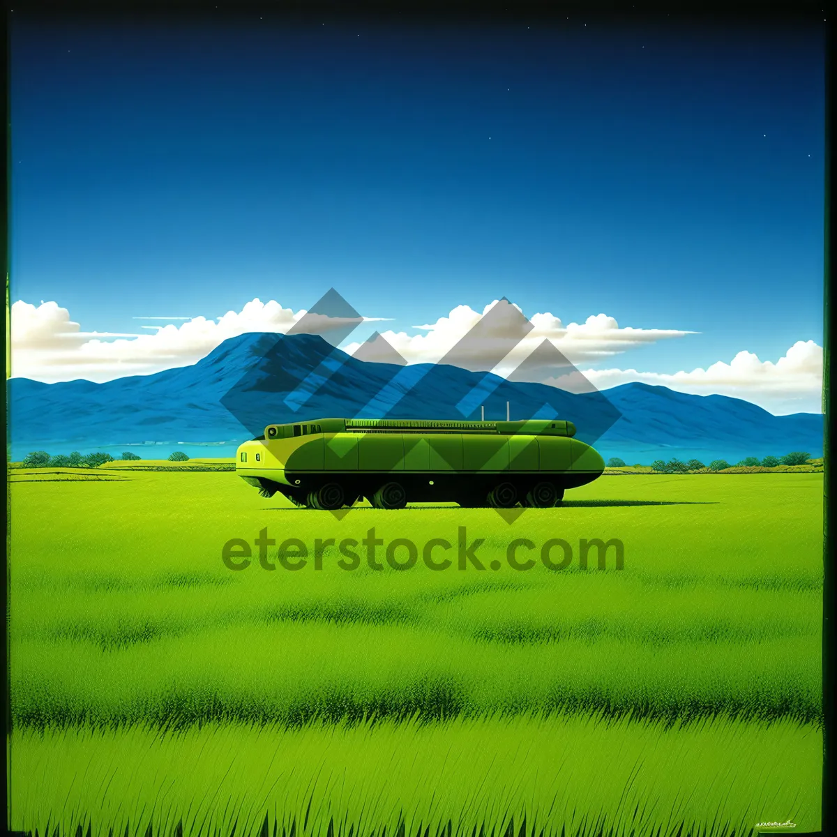 Picture of Colorful Summer Landscape with Rolling Grass Fields and Cloudy Sky