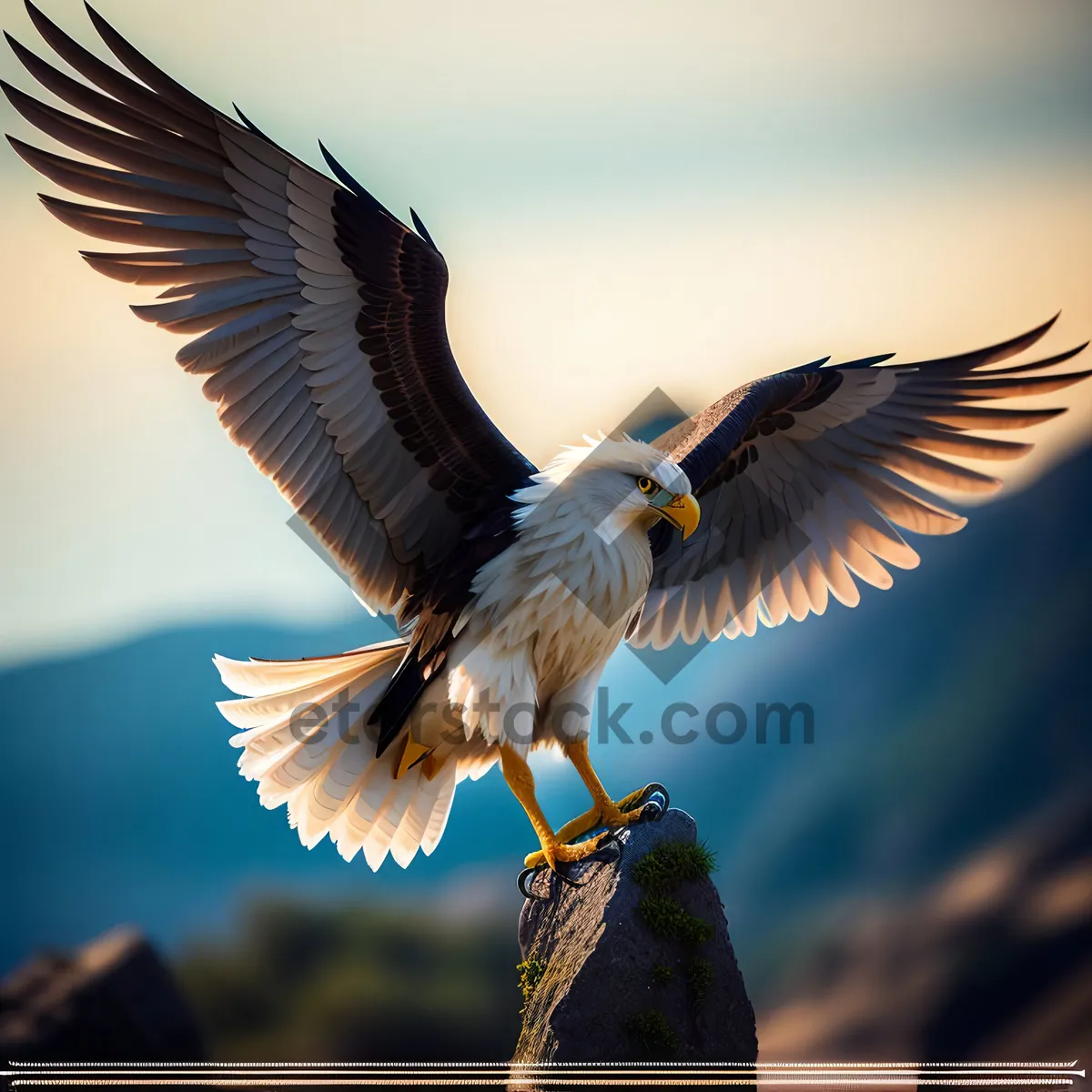 Picture of Majestic Hunter in Flight: A Bald Eagle Soaring with Grace.