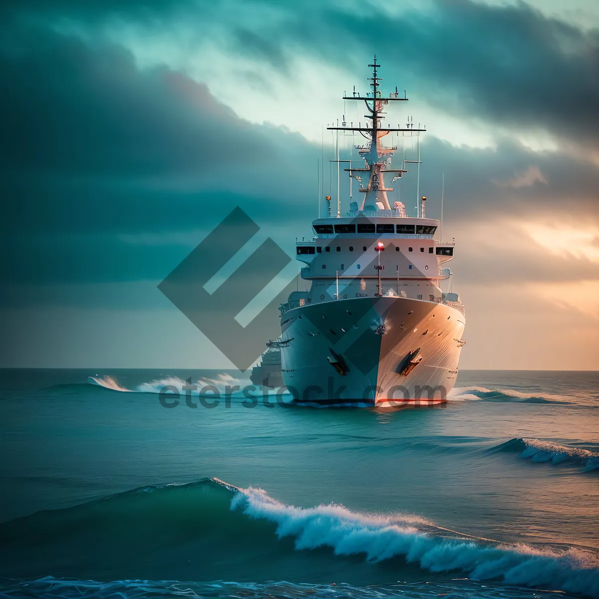 Picture of Ocean-bound vessel navigating serene coastal waters