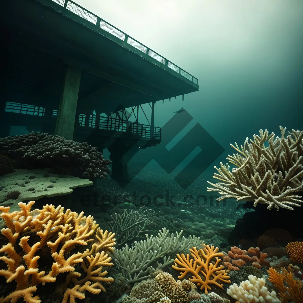 Picture of Colorful Tropical Coral Reef Teeming with Marine Life