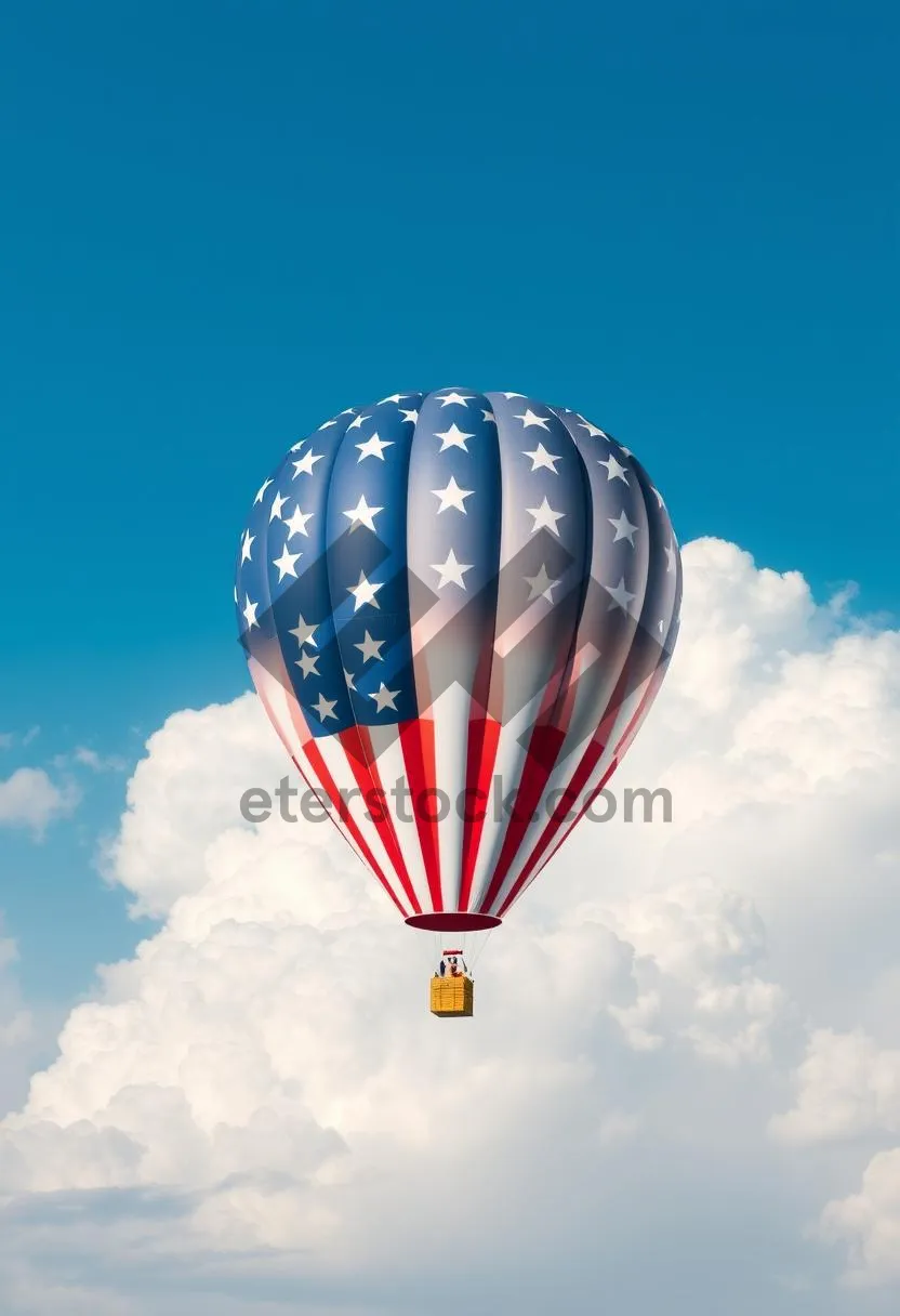 Picture of Colorful Hot Air Balloon Flying High in Sky