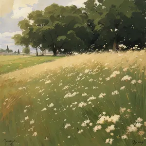 Summer Landscape with Tree and Cow Parsley Meadow