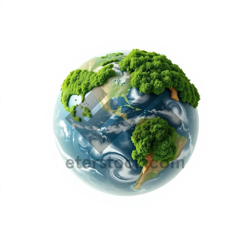 Picture of 3D Earth Globe Icon on Ocean Planet Map