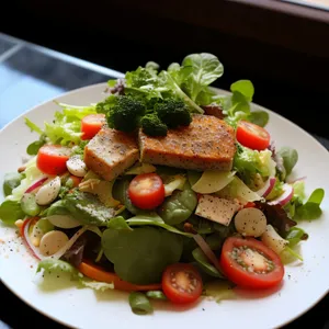 Fresh Gourmet Vegetable Salad with Cheese and Grilled Chicken