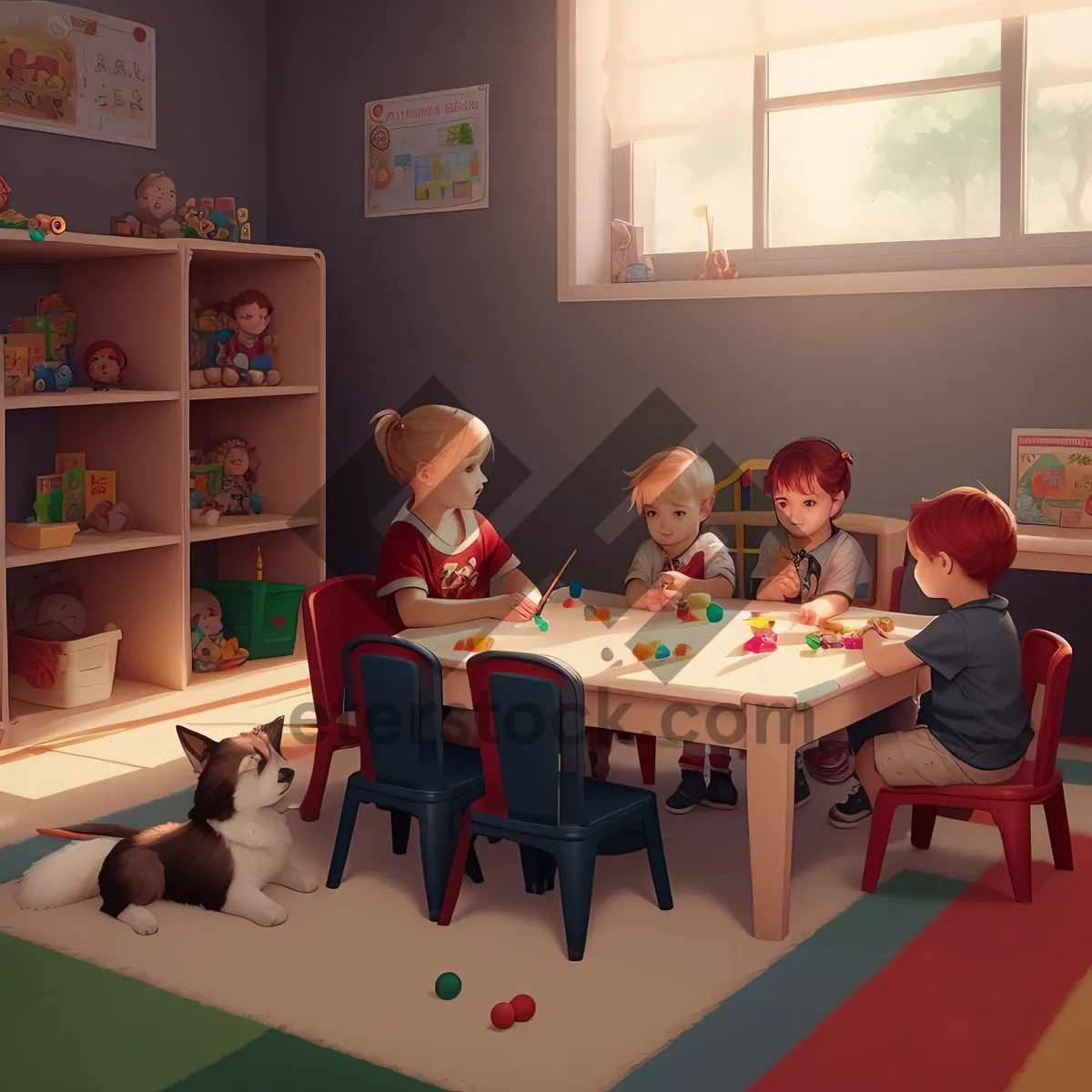 Picture of Smiling teacher leading group in classroom