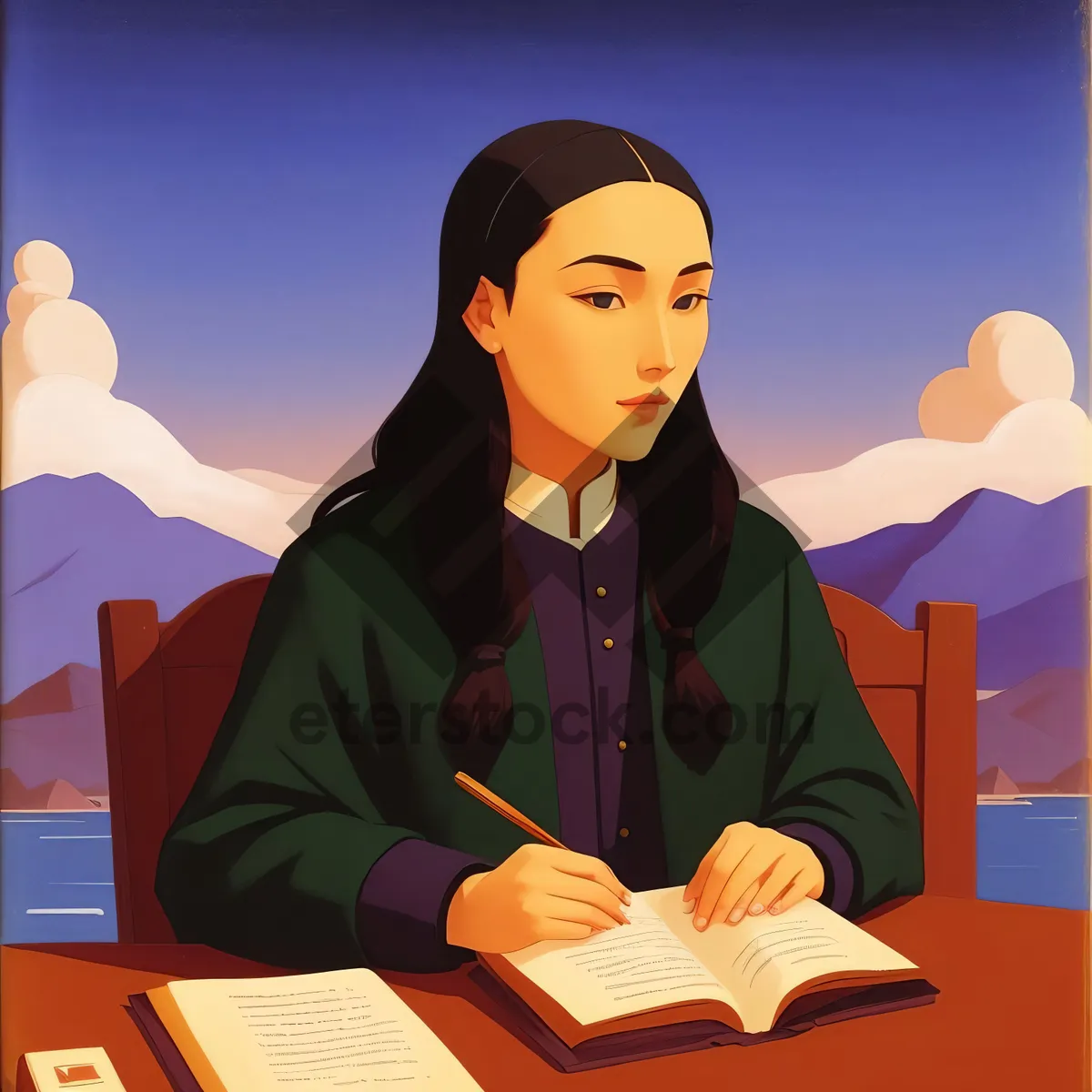 Picture of Smiling businesswoman working on laptop in office.