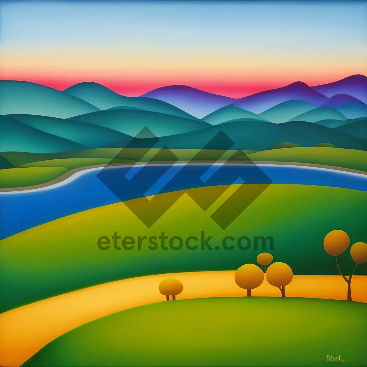 Picture of Bright Summer Sky Artwork with Graphic Curve