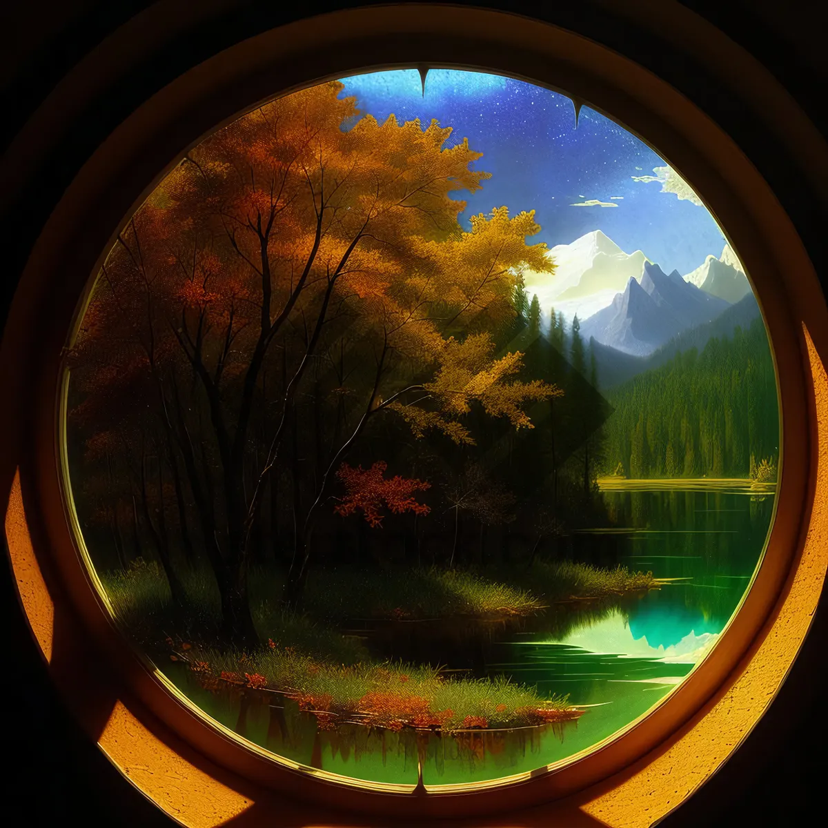 Picture of Fantasy planet reflecting in window frame