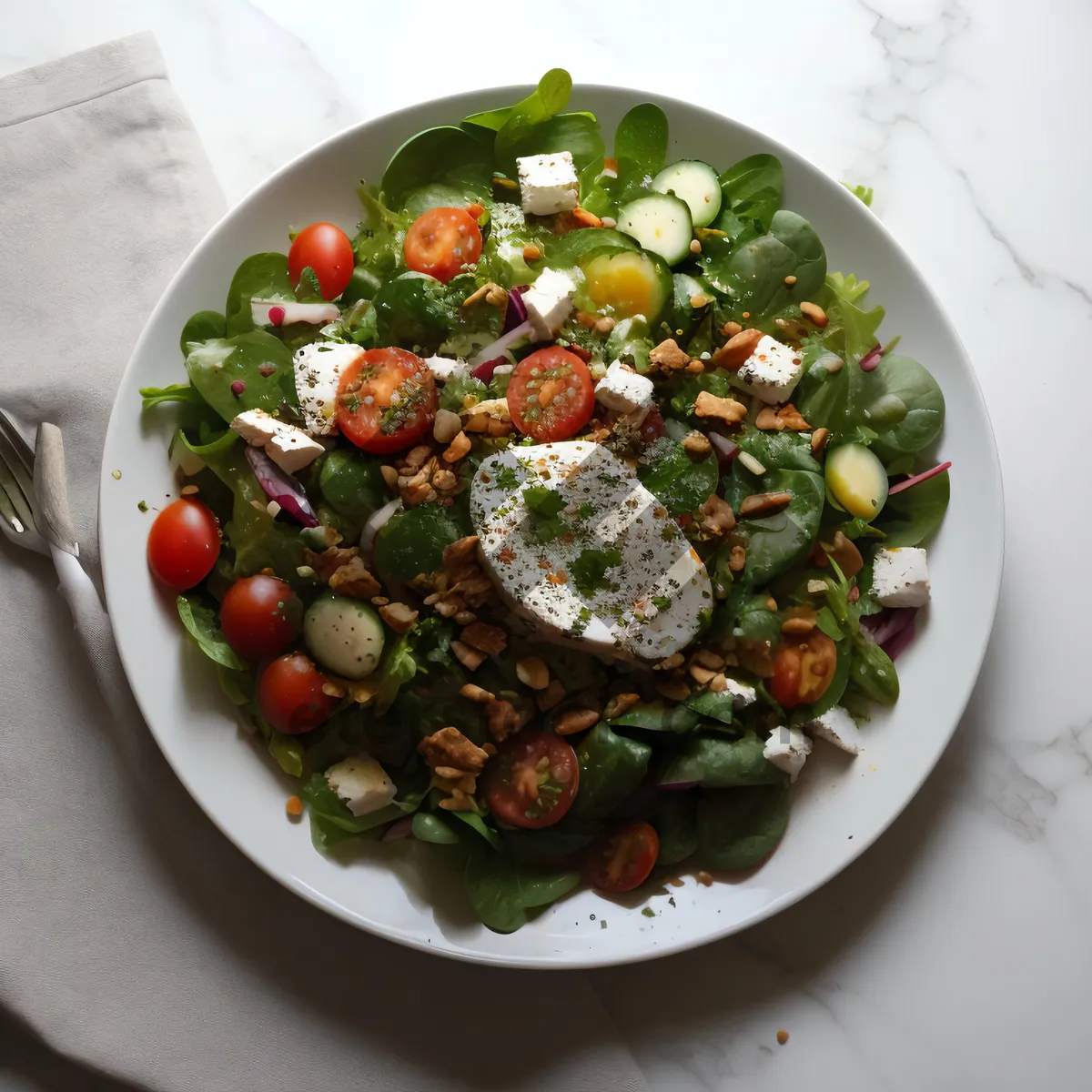 Picture of Nutritious gourmet salad with grilled beef and legumes.