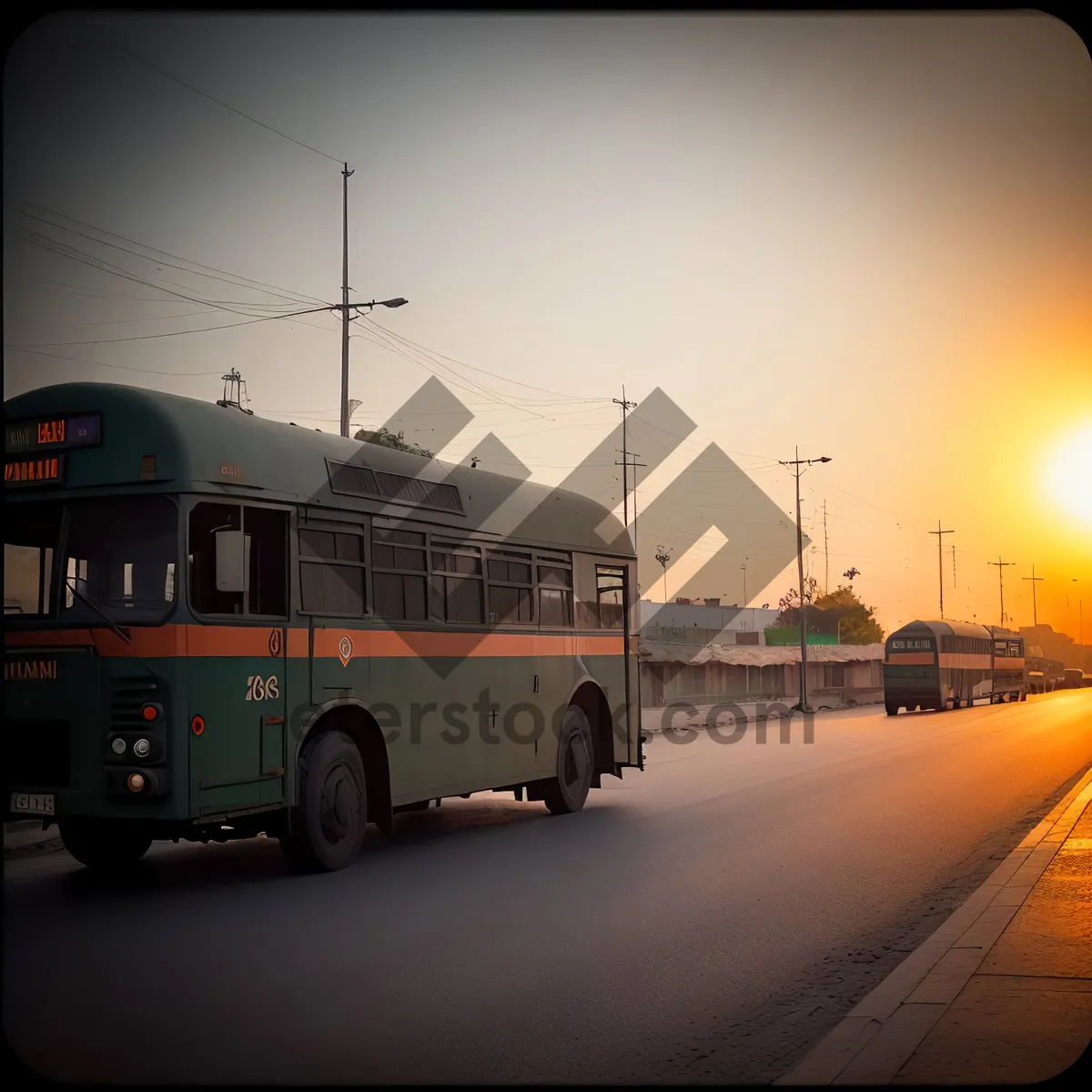 Picture of City Shuttle Bus on a Busy Street