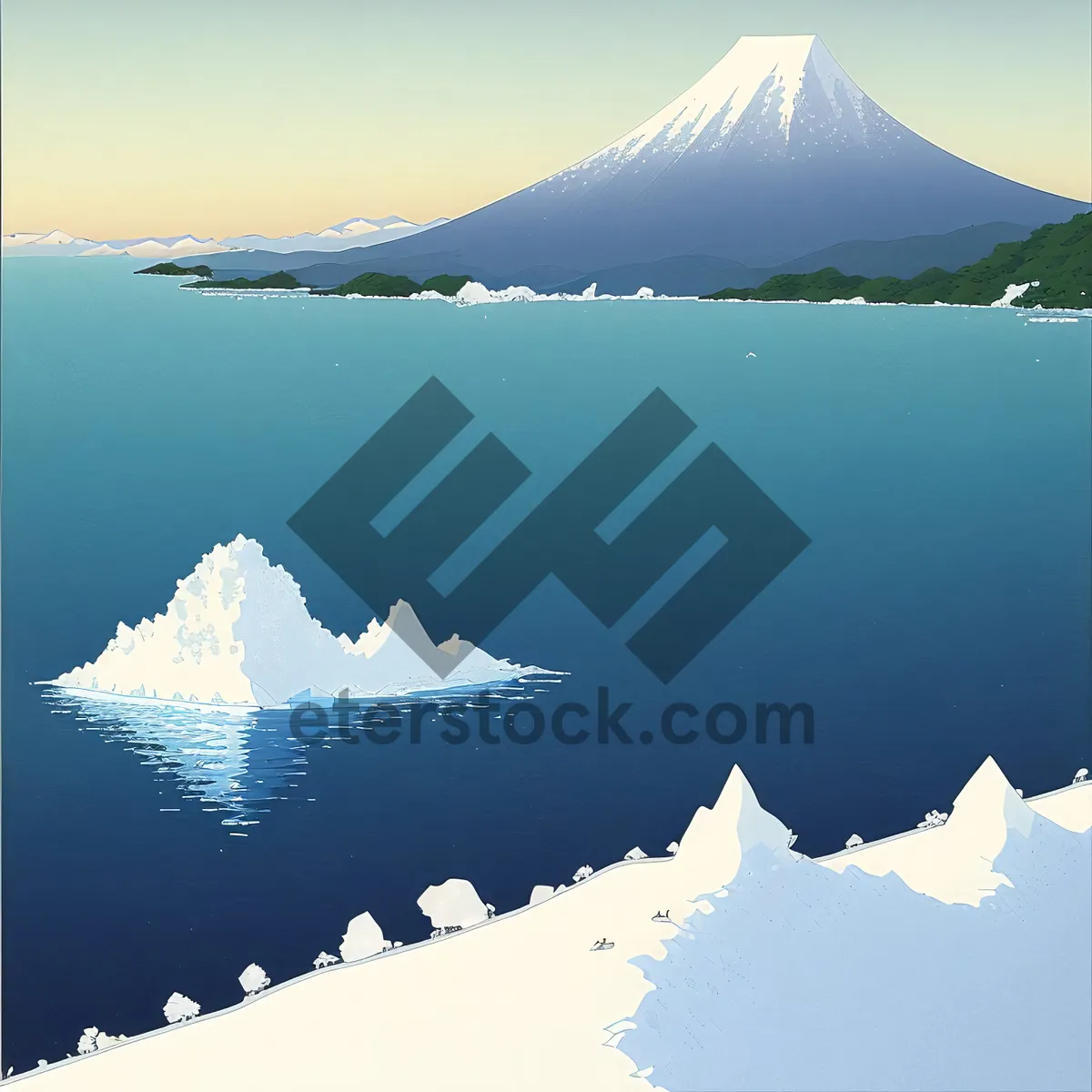 Picture of Snowcapped Japanese Highland Peaks Reflecting in Icy Lake