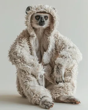 Cute Gibbon Portrait with Fur Face