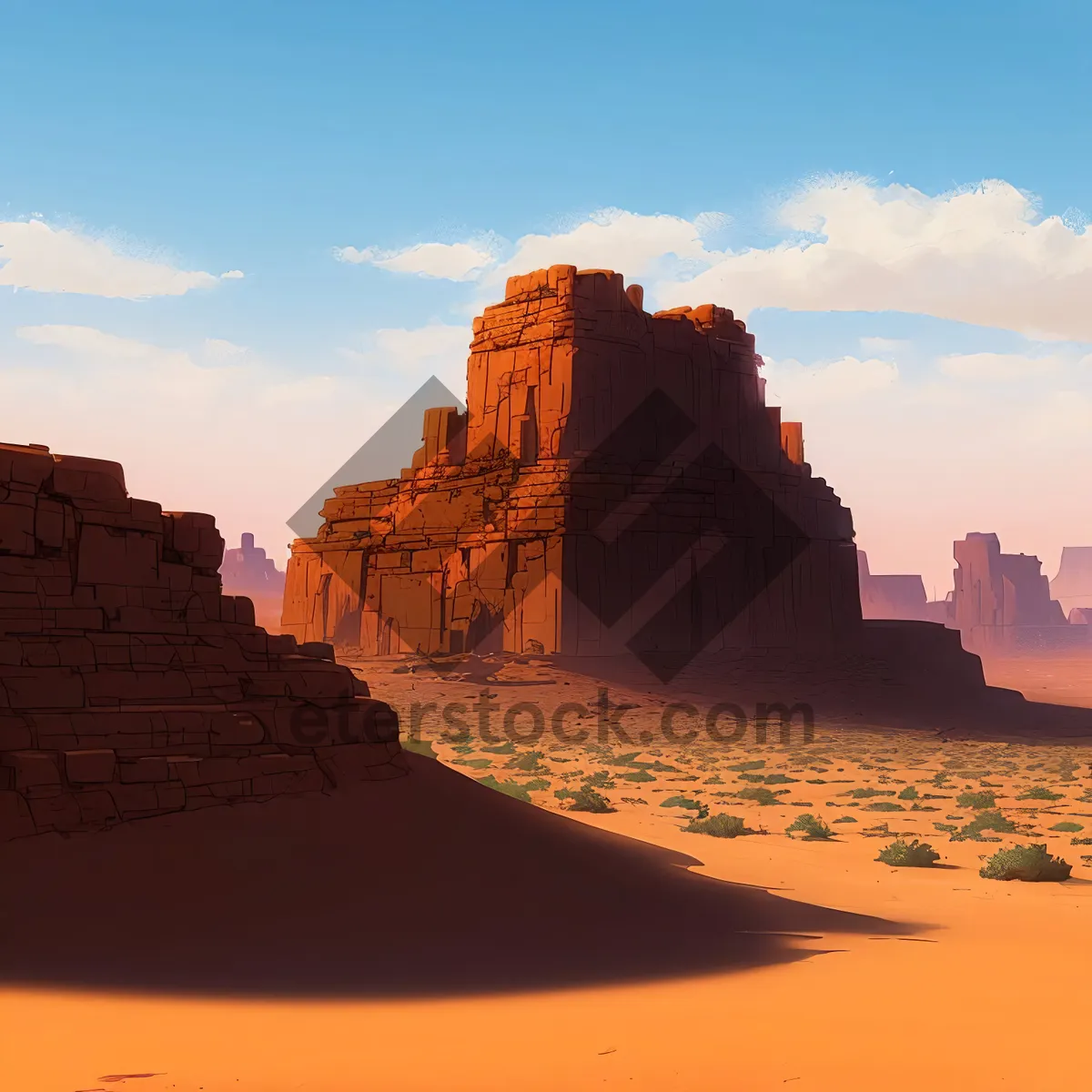 Picture of Ancient Sandstone Fortress in Desert Landscape