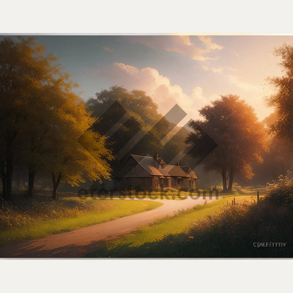 Picture of Golden Horizon - Sun setting over a picturesque countryside
