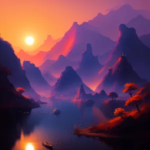 Vibrant Sunset over Majestic Mountains