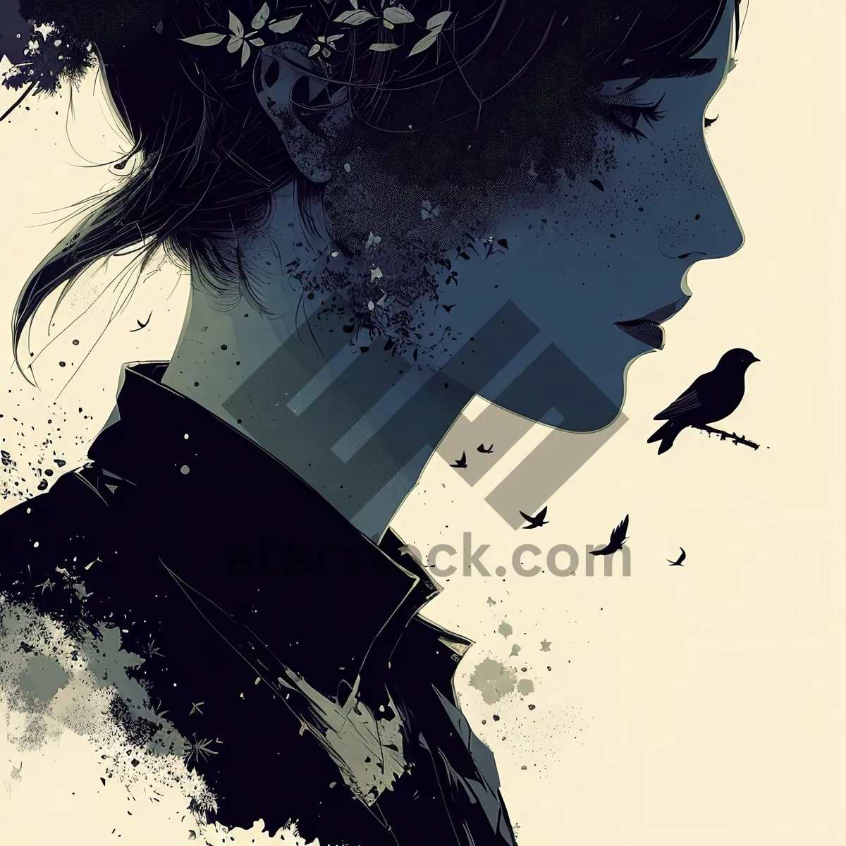 Picture of Grunge-Inspired Silhouette Art with Ink Splash Design.