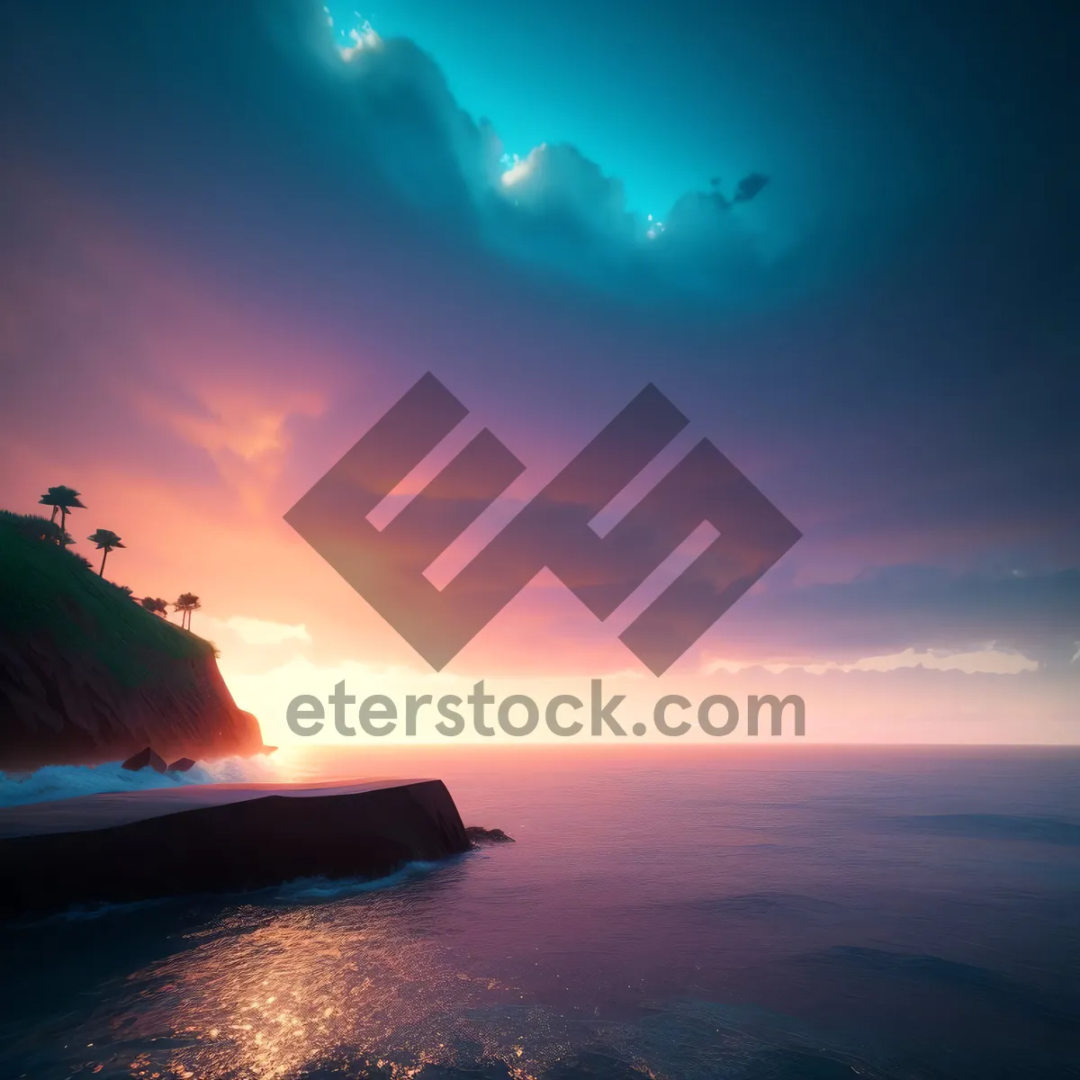 Picture of Golden Horizon: Tranquil Sunset Over Ocean