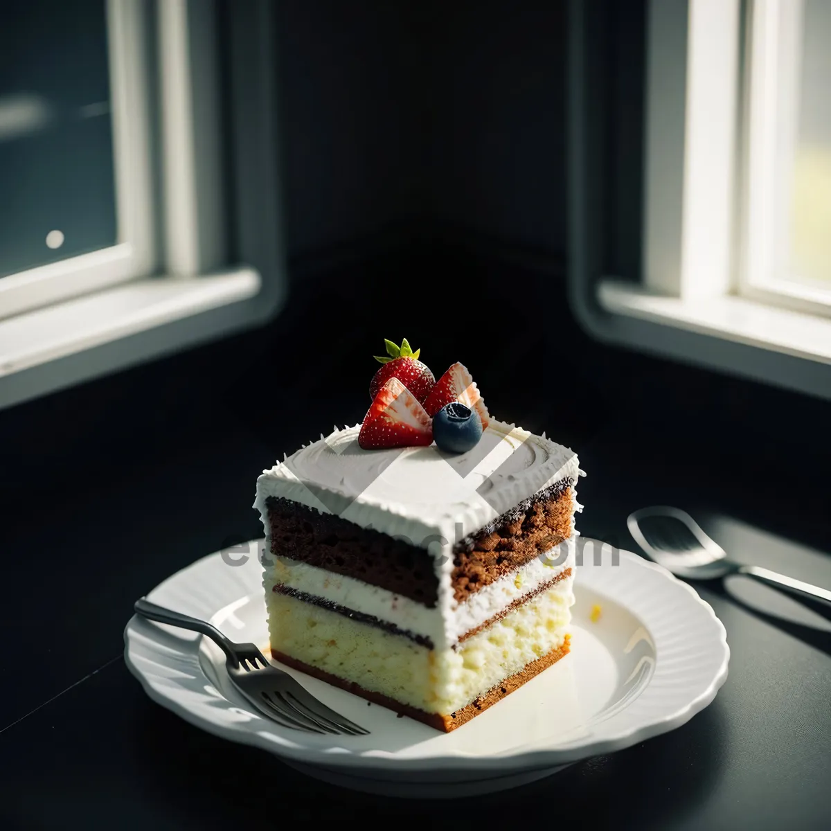 Picture of Delicious cake and tea on restaurant table