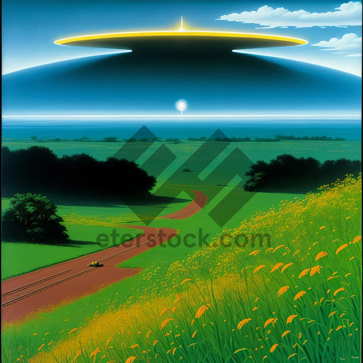 Picture of Idyllic countryside vista with rolling hills and clear skies