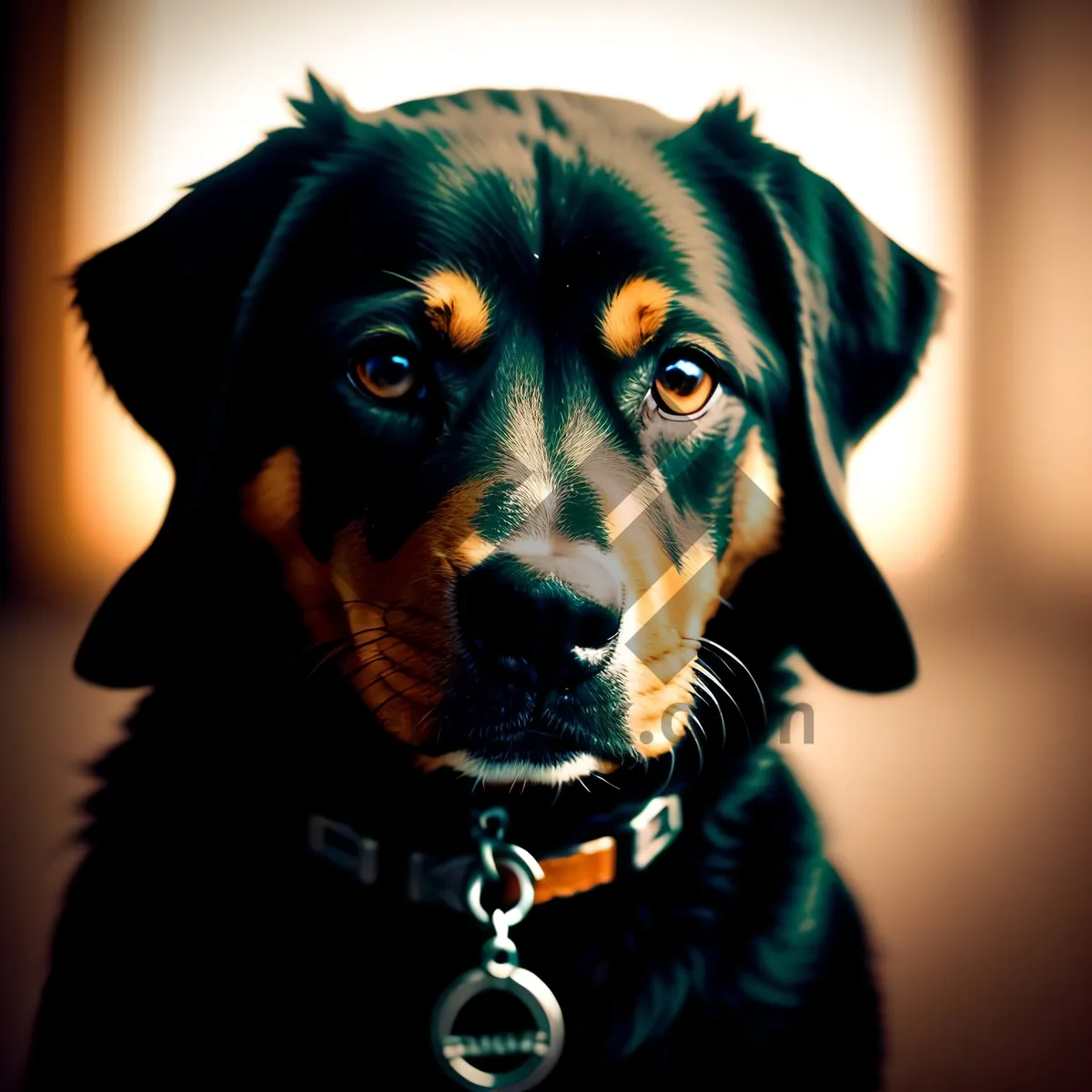 Picture of Adorable Black Canine Portrait: Cute Purebred Puppy with a Watchdog Stance