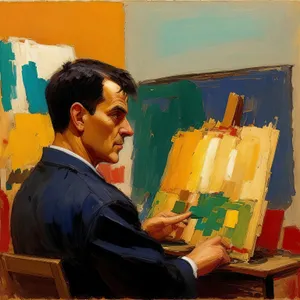 Smiling male professional working at office desk.