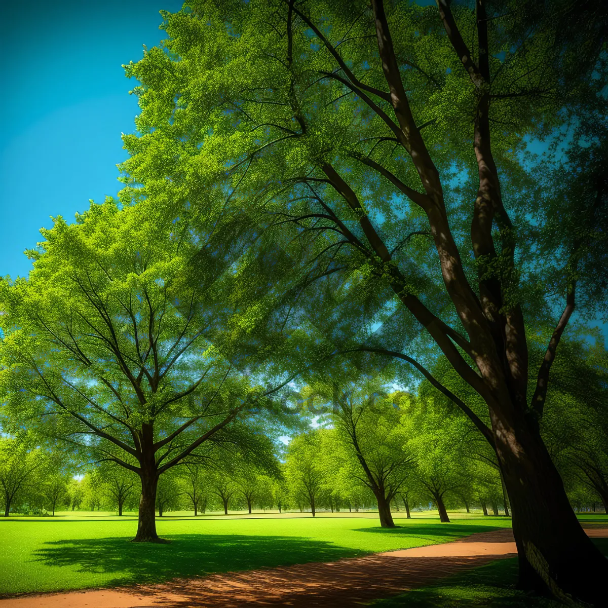 Picture of Golden Canopy: Majestic Oak Tree in Scenic Woods