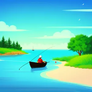 Serene Summer Landscape with Fisherman and Skies