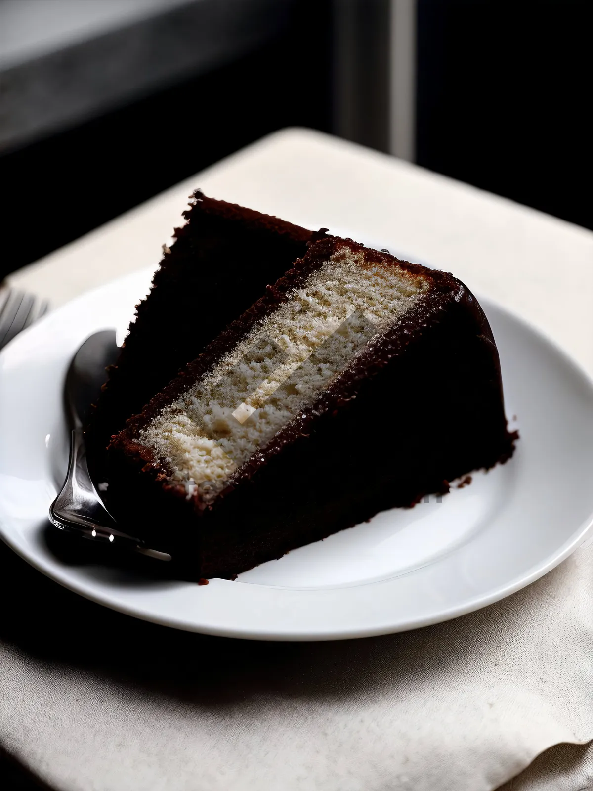 Picture of Delicious Chocolate Cream Cake Slice with Fresh Fruits