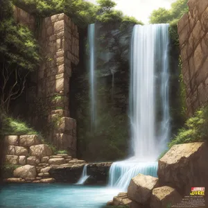 Serene Summer Waterfall in Forest Landscape