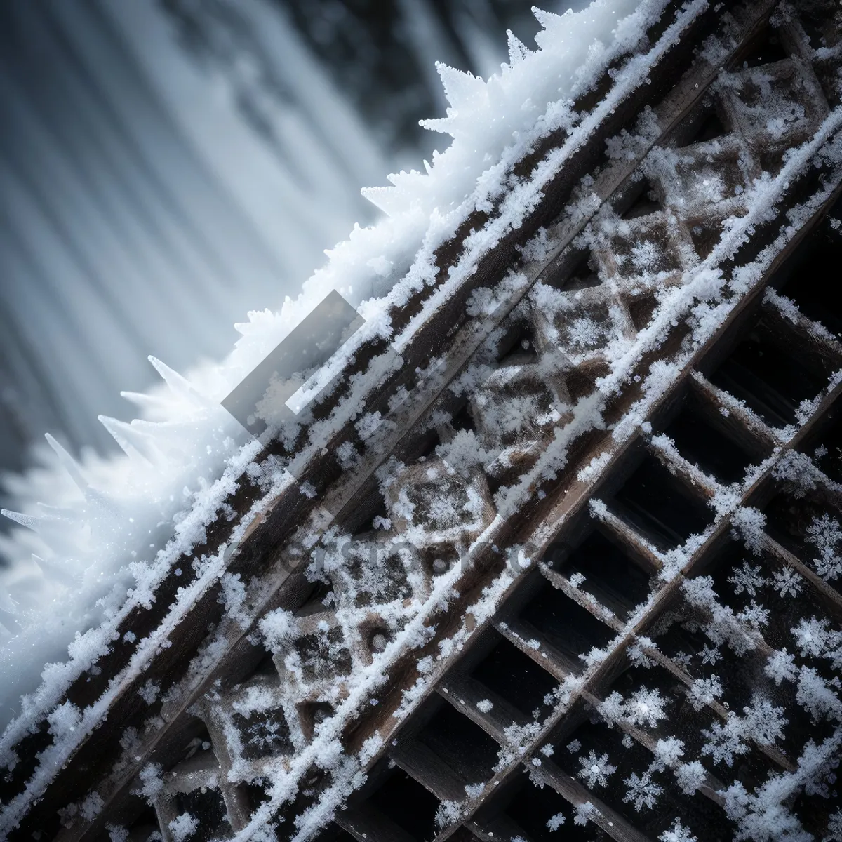 Picture of Frosty Metal Fence against Snowy Sky