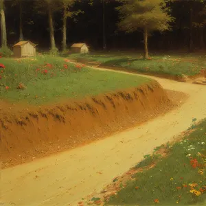 Scenic Golf Course Sprinkler in Rural Landscape