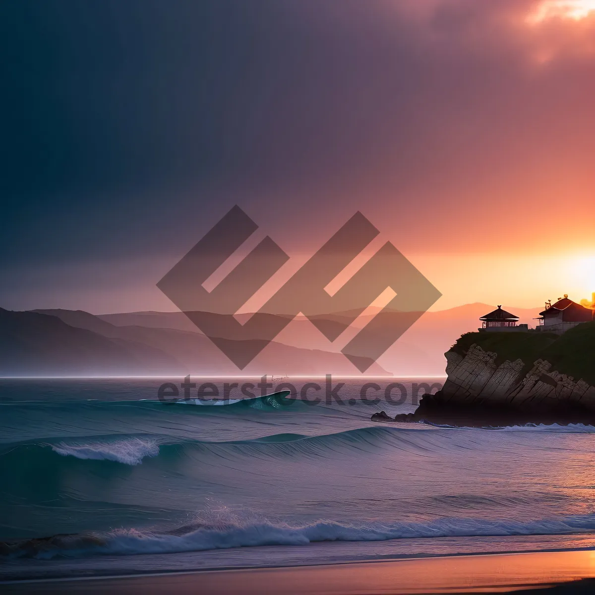 Picture of Golden Horizon: Serene Sunset Over Ocean Waves