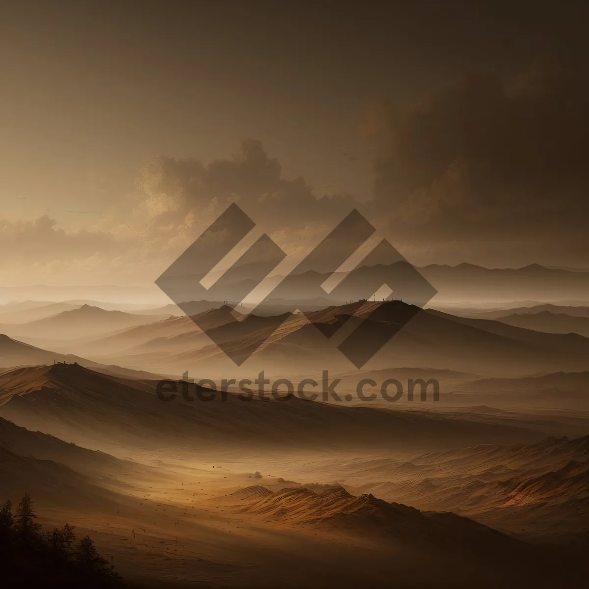 Picture of Golden Horizon: Majestic Mountain Range at Sunset