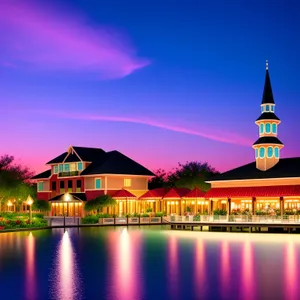 Night View of Historic Cathedral by the River