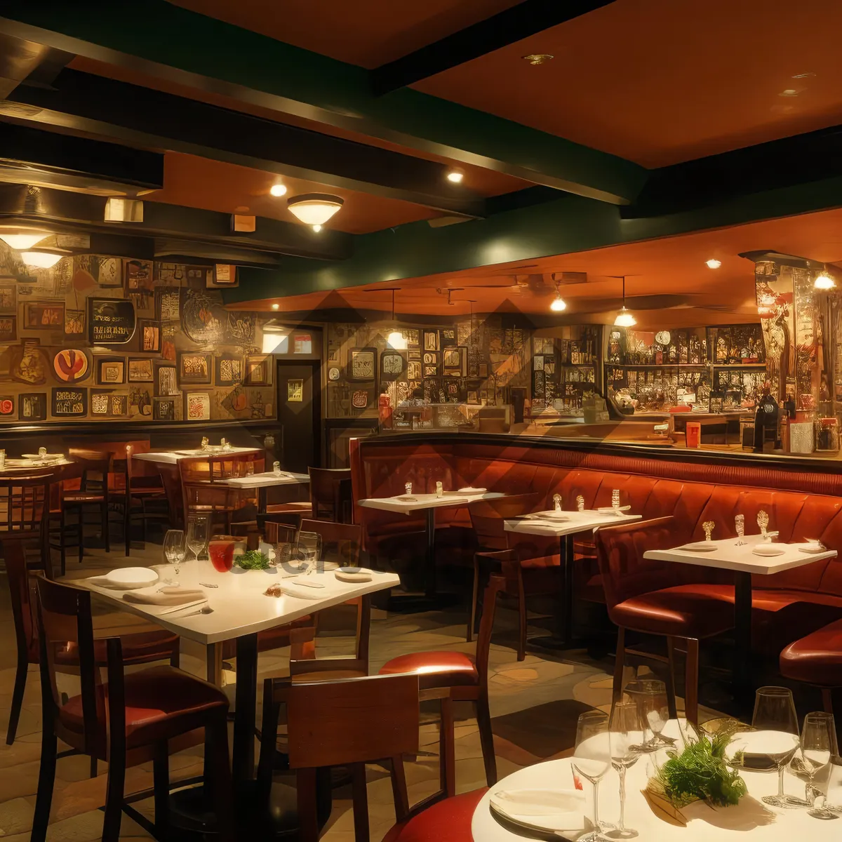 Picture of Modern interior design of a contemporary restaurant dining area.