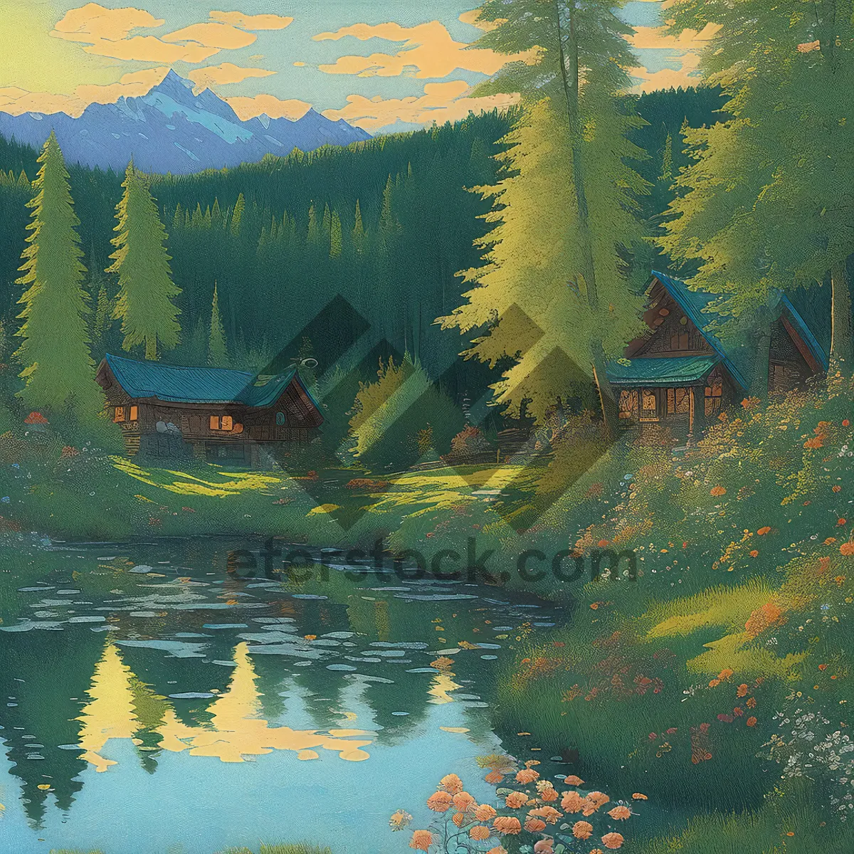 Picture of Grunge Forest Lake Texture Painting - Acrylic Art