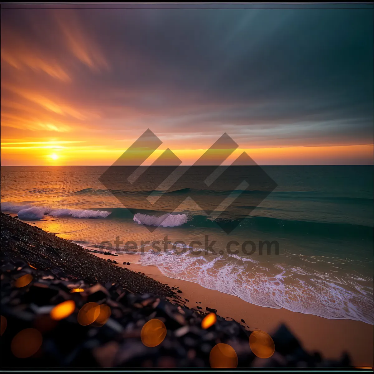 Picture of Vivid Sunset Reflection on Serene Beach