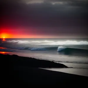 Serene Coastal Sunset Over Azure Waters