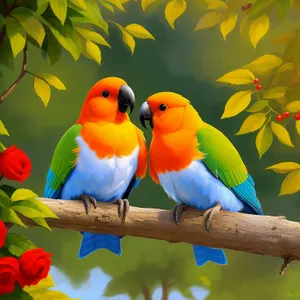 Colorful Macaw perched on tropical tree branch