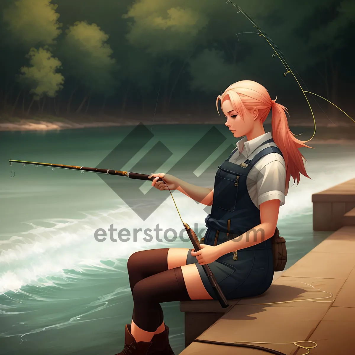 Picture of Summer Fun: Man Fishing with Rod and Reel
