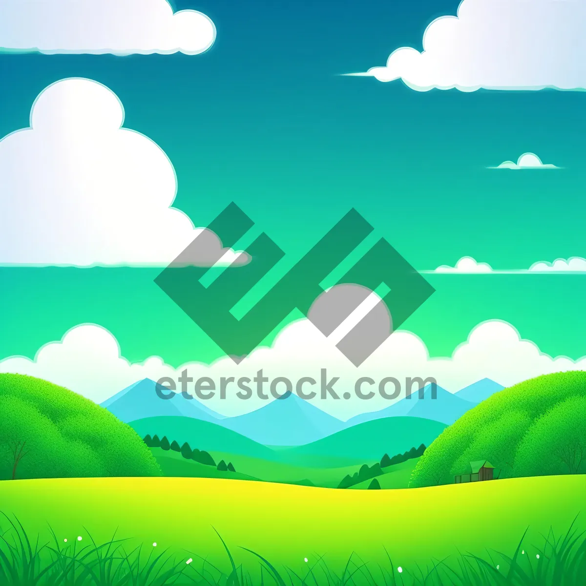 Picture of Idyllic Summer Landscape with Tree and Clouds